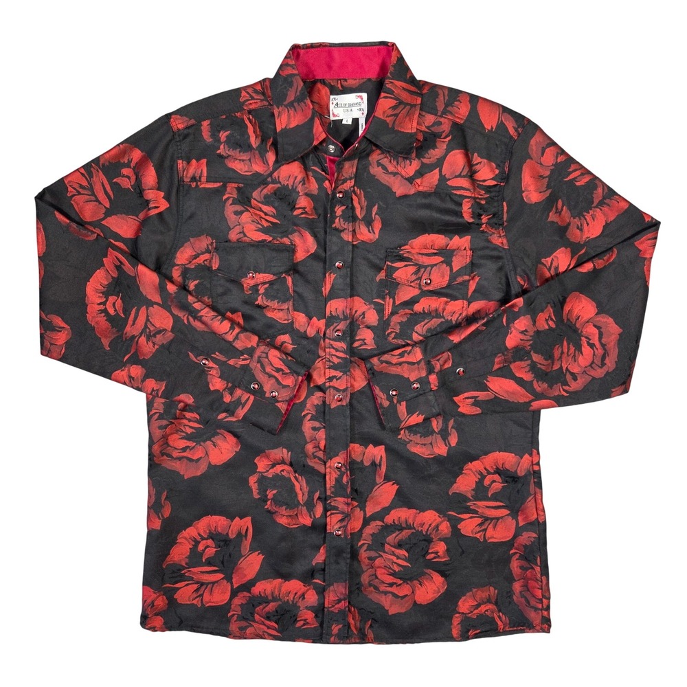 Ace of Diamond Mens Western Snap Shirt Black Red Floral‎ Jacquard L Cowboy Rodeo